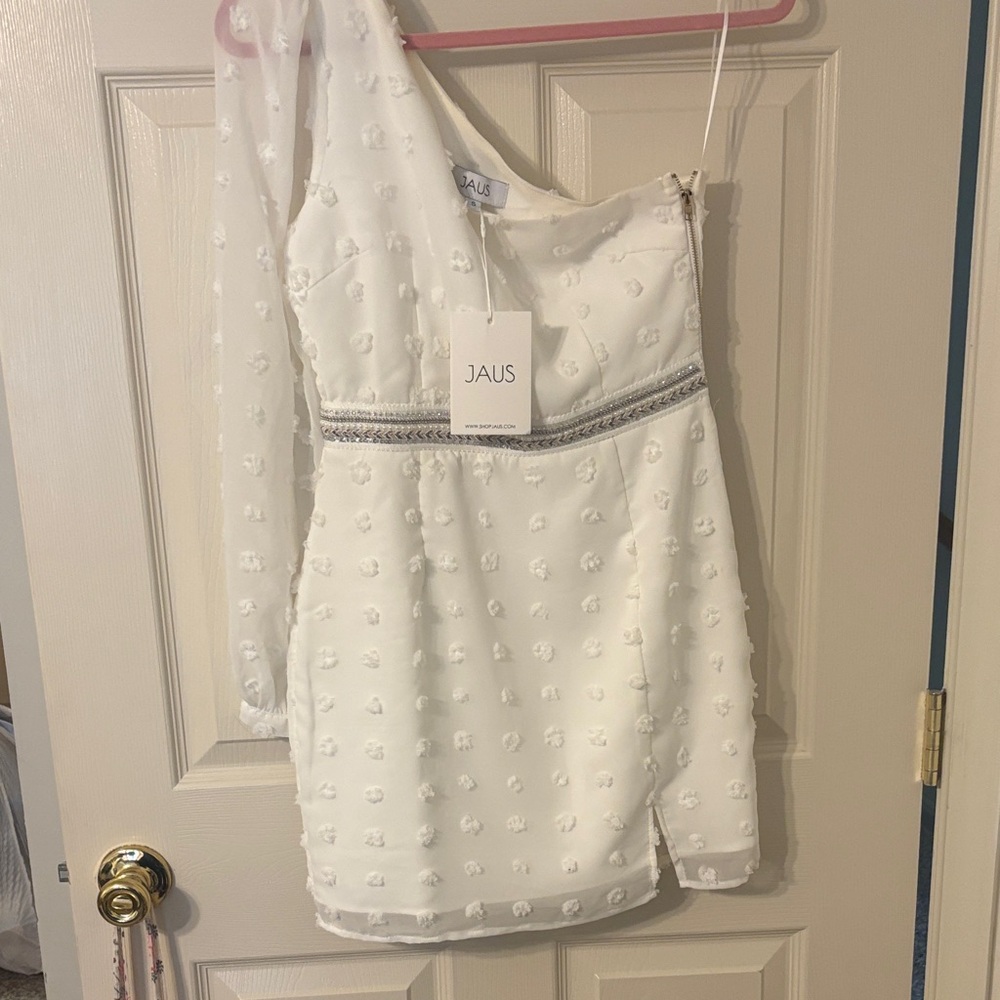 White One-Shoulder Jaus MiniDress small NWT
